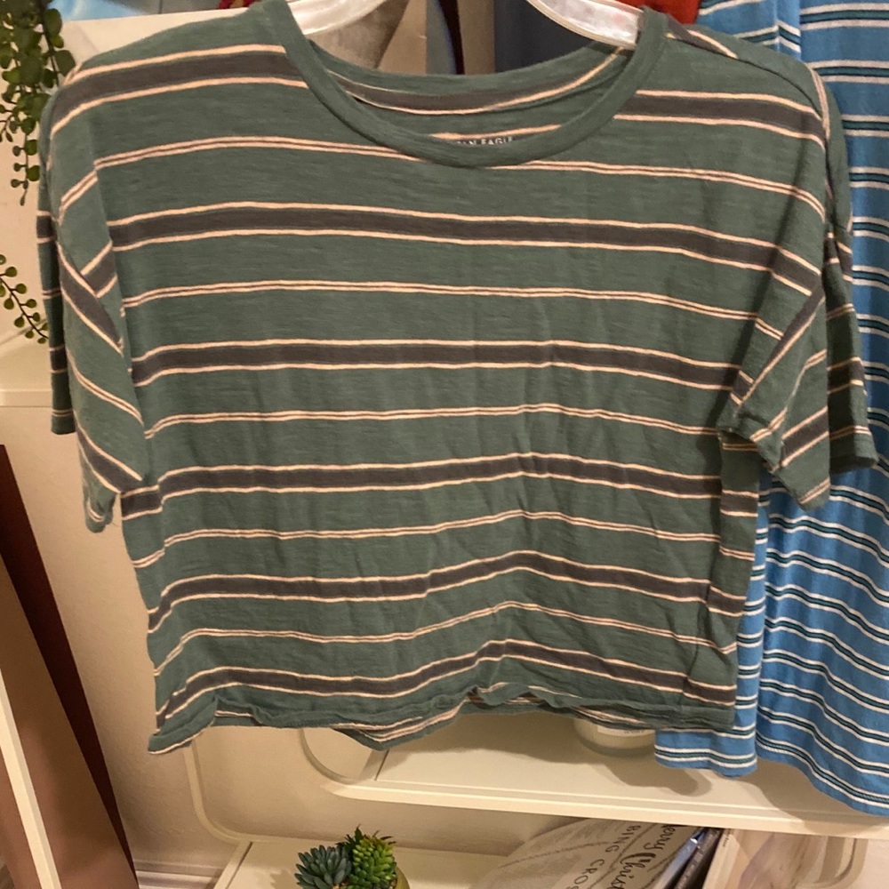 American Eagle Striped Crop Top- green